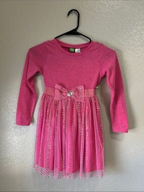 Dollie & Me Hot Pink Sequin Tulle Bow Dress Girls Sz 8 Party Formal
